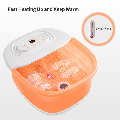 Foot Spa Bath Massager with Heat, Bubbles, Vibration and Red Light, 4 Massage Roller Pedicure Foot Spa Tub for Feet Stress Relief, Foot Soaker with Mini Acupressure Massage Points Temperature Control