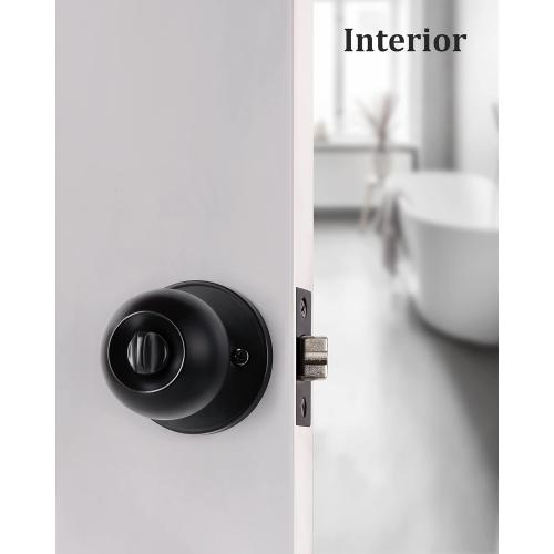 Lanwandeng Matte Black Door Knobs with Lock and Keys, Interior/Exterior Door Knob for Bedroom or Bathroom, Entry Door Lock