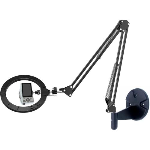 Ring Light Wall Mout Phone Holder, 10'' Ring Light with Wall Folding Arm Compatible with iPhone 15 14 13 12 11 Xr Xs X 9 8 7 Plus and Samsung Cell Phones and Webcams