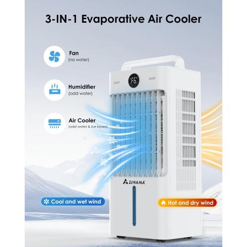 Swamp Cooler, 3-IN-1 Evaporative Air Cooler with Display & Remote, Windowless Portable Air Conditioners with Ice Cooling, 12H Timer, 6 Speeds, 60° Oscillation, Air Cooler Fan for Home Office