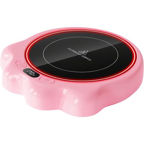 Gaiatop Mug Warmer, 50W Cute Cat Paw Cup Warmers, 3 Temp Settings, 2-10H Auto Shut Off, Coffee Accessories Keep Beverage Hot for Desk and Home, Heated Plate Stocking Stuffers for Tea Candle Pink