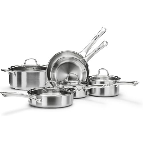 SILVER Stainless Steel Cookware Set,Tir-Ply Pots and Pans Set,10 Pcs Stainless Steel Induction Kitchen Cookware Sets,PFOA Free, Frying Pans,Saucepans,Saute Pan & Stock Pot,Compatible with All Cooktops