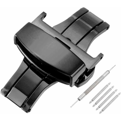 HARFINGTON Stainless Steel Deployment Clasp, Butterfly Folding Buckle with Spring Bars and Removal Tool for Leather Watch Band