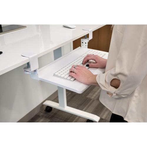 Stand Up Desk Store Large Clamp-On Retractable Adjustable Keyboard Tray | Improve Comfort While Increasing Desk Space - for Desktops Up to 1.5 Thick (33 W x 12.25 D) (Dark Grey) (Large)