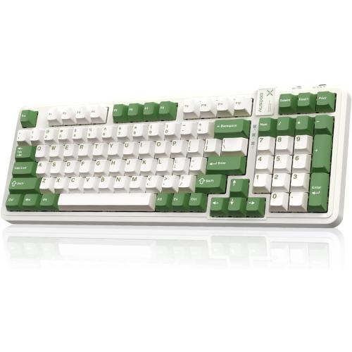 Green & White AUSDOM 98Pro Silent Mechanical Keyboard, Wireless Hot Swappable Gaming Keyboard with Backlit,Gasket Structure,Pre-lubed Tactile Switches,2.4GHz/Type-C/Bluetooth Custom Keyboards (Green & White-Silent)