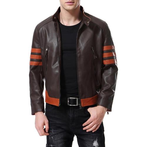 Size XXL Men's Faux Leather Jacket Brown Moto Motorcycle Bomber Punk Fashion Slim Fit Coat