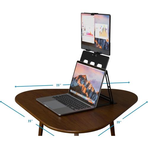 HNL Portable Monitor Stand, iPad & Tablet Holder, clamp Retention, Foldable, mountable Small Desk, Supports 7.75 inch to 10.75 inch Screen Width, Travel with Laptop, Black