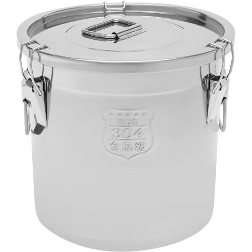 21L Silver DYNAMI 5.5Gal 304 Stainless Steel Airtight Container with Lid and Locking Clamp,17-38Lbs Metal Bucket Large Stainless Steel Canisters for Kitchen,Dog Food/Bird Seed/Coffee Storage Container(21L)