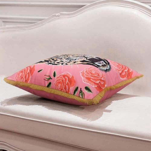 Tiger Floral Velvet Decorative Throw Pillow Cover 18x18 In Pink Pillow Covers Flower Animal Print Tiger Cushion Cover with Tassels Modern Decor Square Pillowcase for Sofa Couch Bedroom Living Room