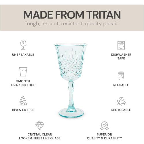 BELLAFORTE Shatterproof Tritan Wine Glass, Set of 4, 10oz - Myrtle Beach Plastic Wine Glasses - Unbreakable Wine Goblets for Indoor and Outdoor Use - BPA Free - Dishwasher Safe - Teal