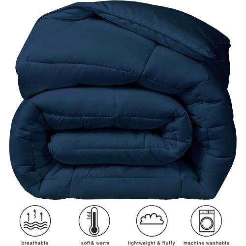 COHOME Oversized King Size Comforter, All-Season Quilted Down Alternative Duvet Insert, Luxury Hotel GentleSoft Comforter with Anti-Clump Tech & 8 Tabs - Reversible - Navy Blue 98 x116 inches