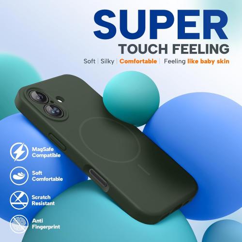 Miracase Silicone & Magnetic for iPhone 16 Case, Dark Green