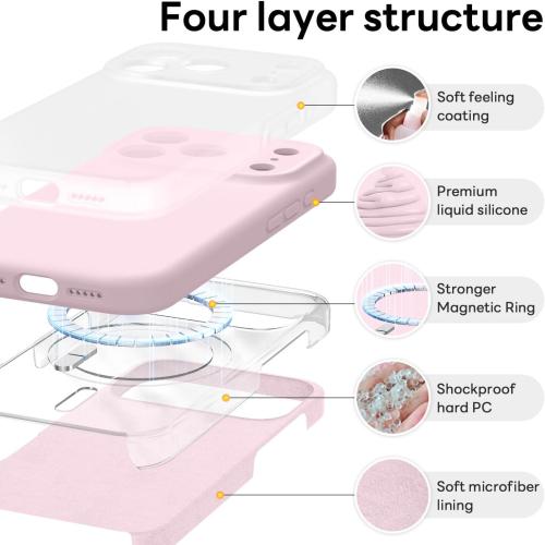 Vooii Magnetic for iPhone 17 Pro Case, Compatible with Magsafe (Premium Liquid Silicone) (Integrated Camera Control Button) Full Body Protective Anti-Scratch Microfiber Lining 6.3, Chalk Pink