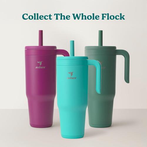 REDUCE Chiller Vacuum Insulated 40 oz Tumbler with Spill-Proof Silicone Straw - Sustainable Tritan Lid with Water Intake Markers - Soft Sit Base Travel Mug - Dishwasher Safe - Phantom