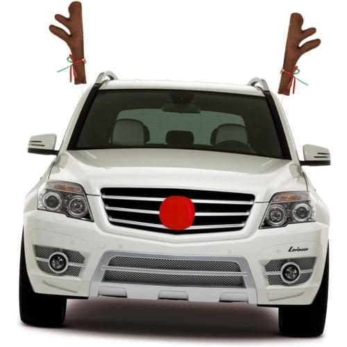 Christmas Car Reindeer Antler Kits Brown Car Antlers with Nose Sturdy Fabric