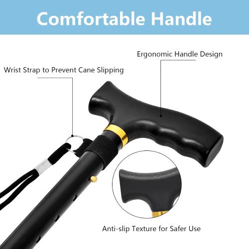 Folding Walking Cane - Lightweight, Adjustable, Anti-Slip, Portable, with Storage Bag and Strap, Suitable for Men, Women, and The Elderly.