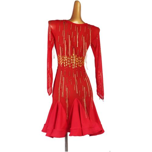 Size XXL Latin Dance Competition Dresses for Women Mesh Ballroom Dance Costume Applique Cha Cha Dance Dress