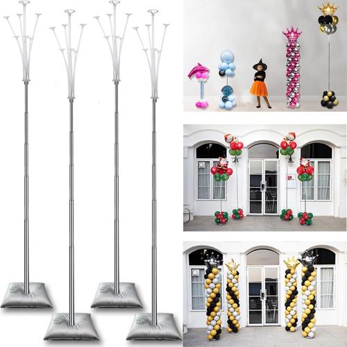 4 Set Balloon Stand Kit, 9 Feet Adjustable Balloon Arch for Floor, Ballon Column Tower with Weights Base and Pole, Metal Backdrop Stands for Parties, NO Need Helium Tank for Balloons