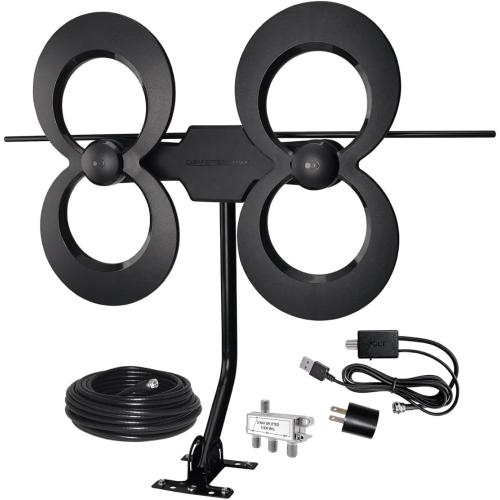 Antennas Direct ClearStream 4MAX Complete TV Antenna, Indoor Outdoor, UHF VHF, Multi-Directional, 70  Mile Range – w/Cable, Mast, Amplifier, Splitter