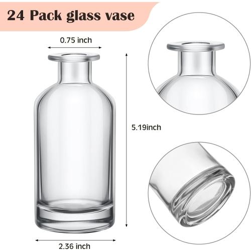 24 Pack Clear Glass Bud Vases Bulk Small Glass Living Vases for Centerpieces Vintage Table Decorative Bottle for Flowers Rustic Wedding Reception Party Decoration(2.36 x 5.2 in)