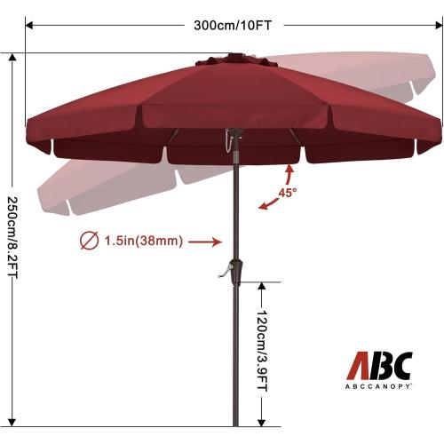 ABCCANOPY 10ft Scalloped Patio Umbrella, Outdoor Table Umbrella with Tilt and Crank, Fiberglass Ribs Deck Umbrella for Patio, Pool, Garden, Picnic (Burgundy)