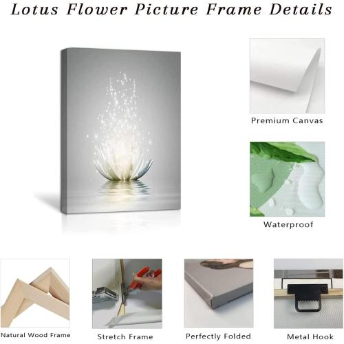 LZIMU Zen Canvas Wall Art White Lotus Flower Bloom in Water Picture Prints Wall Decor Framed Grey Painting for Yoga Spa Meditation Spiritual Room Decor (12x18in (30x45cm), Zen Artwork-3)