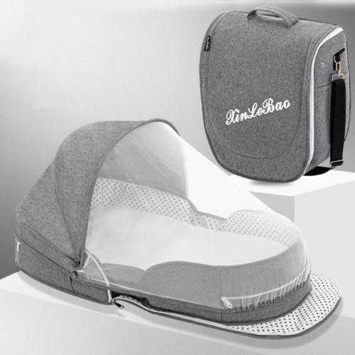 Folding Baby Travel Bassinet Portable Lightweight Travel Crib Baby Bed Co- Sleeper for Baby in Bed with Canopy and Mosquito Net (Gray, with Sunshade)