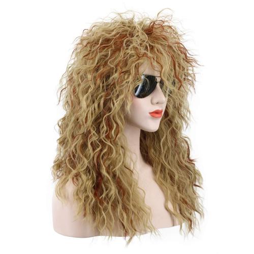 karlery Men Women Long Curly Orange Mix Blonde 70s Heavy Metal Rocker Mullet Wig 80s Costume Anime Wig
