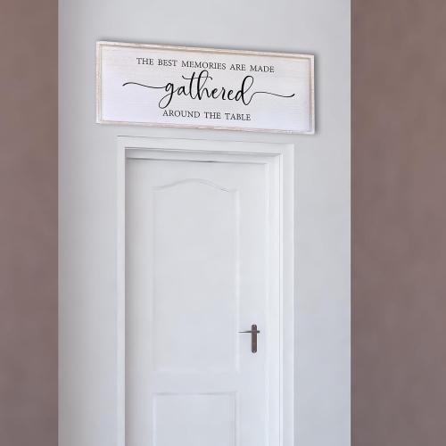 The Best Memories Are Made Gathered Around The Table Wall Decor 40x15 Large Rustic Farmhouse Dining Room Wood Framed Modren Signs Kitchen Home Simple Hanging Wall Art (White)