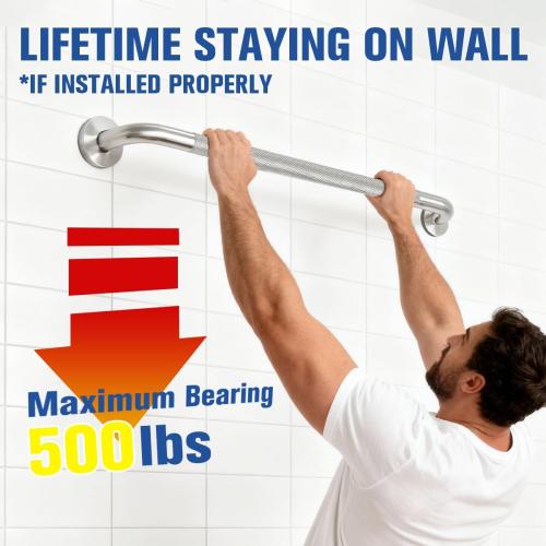Grab Bars for Shower 24 Inch Bathroom Safety Bars for Seniors | 1.25'' Diameter; Heavy Duty 304 Stainless Steel; Non-Slip Knurled Grip; Brushed Nickel Metal; Wall Mounted; 500lbs Capacity