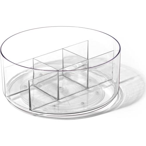 BINO Plastic Round Turntable Organizer with 5 Compartments - Clear | Spinning Divided Turntable Container | Rotating Organizer Storage for Bottle Condiments Fridge Kitchen Counter Pantry Bathroom