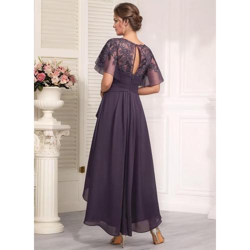 Size 18W Color Brown Mother of The Bride Dresses for Wedding with Sleeve Lace Appliques Chiffon Formal Gowns with Slit