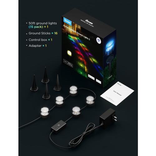 Govee Outdoor Ground Lights 2, 50ft Patio Decorations, 15 Pack | RGBIC Pathway Lights With 100LM Warm White, IP67 Waterproof, 63 Scene Modes, Works With Alexa, Google Assistant