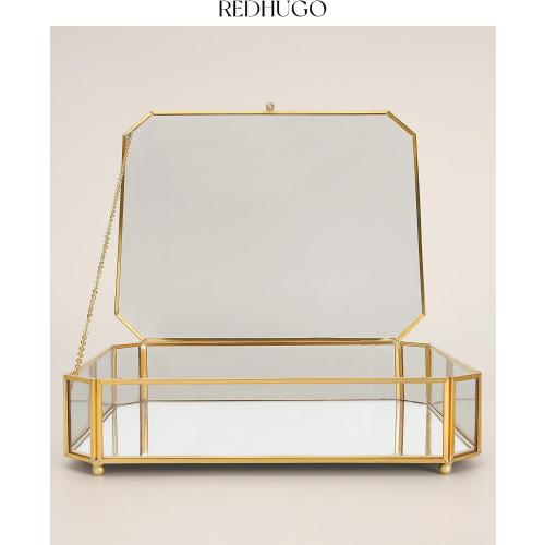 REDHUGO Large Glass Boxes for Display Handmade, Octagon, Gold