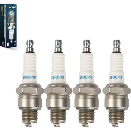 TECHIE 4PCS E8RC-10 Spark Plug Replace for NGK BR8HS-10(1134) Marine, Motorcycle Spark Plug,for DENSO TR24-10,for Yamaha 94702-00247,for MERCURY 33-824406 8, for SUZUKI 09482-00370 (4)