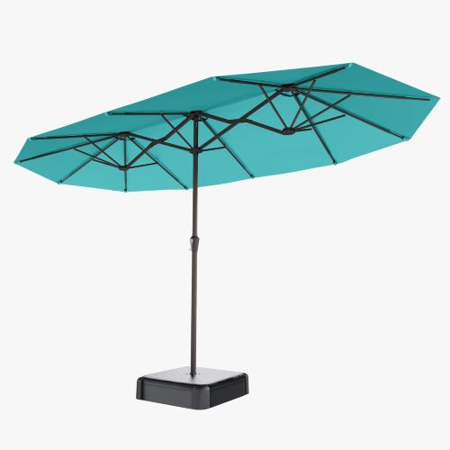 Size 15FT Color Dark Blue Double Sided Patio Umbrella with Base Included Large Outdoor Market Umbrella with Crank Handle, UV Resistant Canopy, Sturdy Frame for Garden, Poolside, Deck,