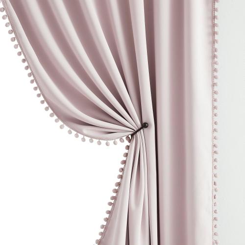 Pink Blackout-Curtains for Bedroom Pom Pom Thermal Insulated 100% Full Blackout Curtain Panels for Girls Baby Nursery Room 84 inch Energy Efficient Window Drapes for Kids 52 w x2 Panels Rod Pocket