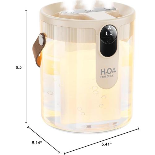 KIMMOO Rechargeable Portable Top Fill Humidifier, Smart Humidifiers for Bedroom, Night Light, 1.4L Cool Mist Humidifier for Office Home Plant Baby, 3-Speed Mist Control, Quiet, Auto Shut-Off (Beige)
