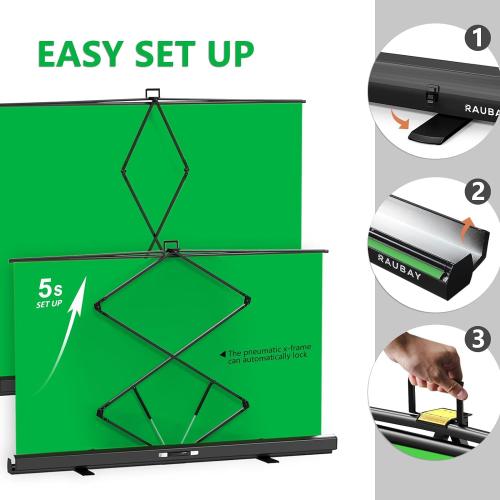 【Wider Style】 RAUBAY 78.7 x 82.7in Large Collapsible Green Screen Backdrop Portable Retractable Chroma Key Panel Photo Background with Stand for Video Conference, Photographic Studio, Streaming
