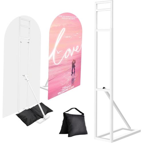 2 Pack White Wedding Backdrop Stand, Adjustable Metal Arch with Foldable Base and Weight Bag, Foam Board Display for Balloon Party and Event Decor (1.15–2m) (2)