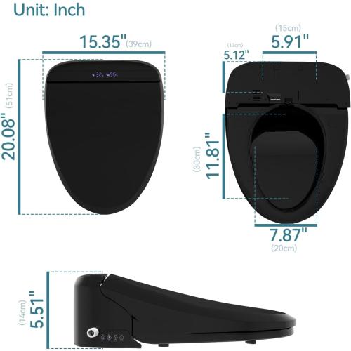 YOURLITE Bidet Toilet Seat, Elongated Toilet Seat Warm Water, Heated Seat Bidet with Remote Control,Self-cleaning Nozzle Temperature Adjustable LED Light, Need Electricity, Black