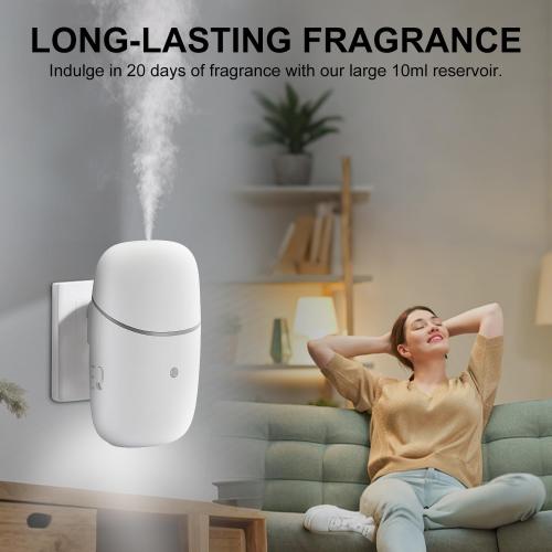 Plug in Waterless Diffuser, 500 Sq. Ft Coverage, Plug in Essential Oil Diffuser & Small Wall Diffuser with Low/High and Off Switch and Auto Night Light-A827