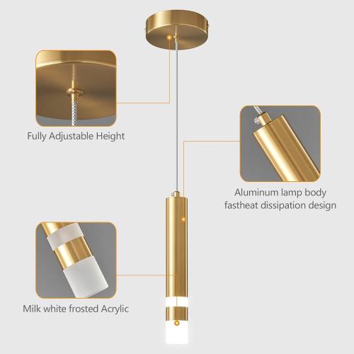 Modern Pendant Light Kitchen Fixture Dimmable LED Gold Mini Pendant Lighting fo Kitchen Island Bedroom Bedside Table Small Pendant Lights (3-Pack)