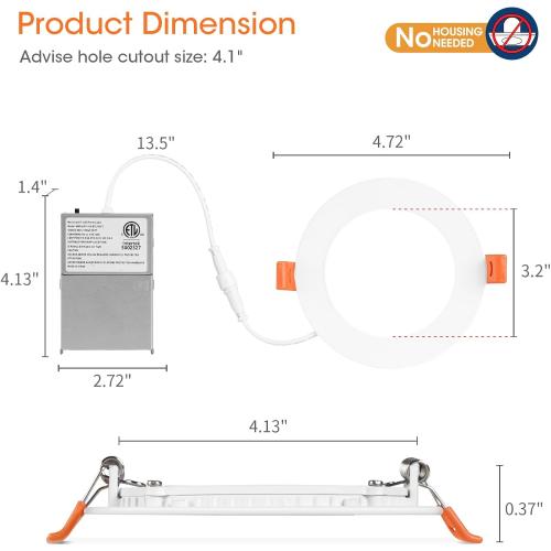 Meconard 24 Pack 4 Inch 5CCT LED Recessed Lighting, Canless Wafer Downlight