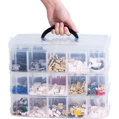 Sooyee 3-Layer Things & Crafts Storage Box with 30 Adjustable Compartments for Organizing Washi Tape, Embroidery Accessories, Threads Bobbins, Kids Toy, Nail Polish, Jewelry - Large