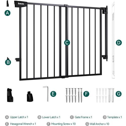 Babelio 29.7-46.5 No Bottom Bar Baby/Dog Gate for Stairs, House and Doorways, Auto Close Safety Pet Gates with Large Walk Thru Door, Hardware Mount, Black