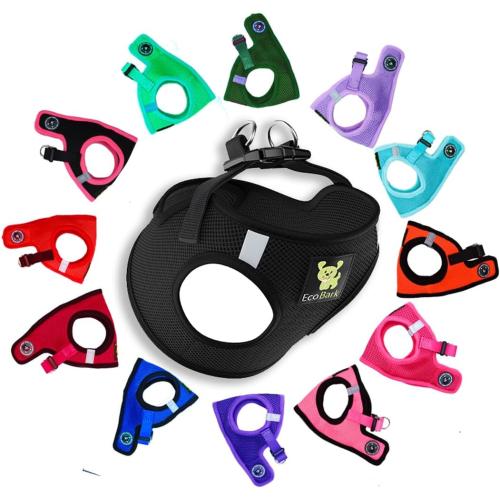 EcoBark Step in Dog Harness - Eco-Friendly Toy Breed Dog Harnesses for XS and Small Dogs - Reflective and Adjustable Mini Body Halter Vest -Tiny Soft Mesh Toy Breed Harness (Black, Small)
