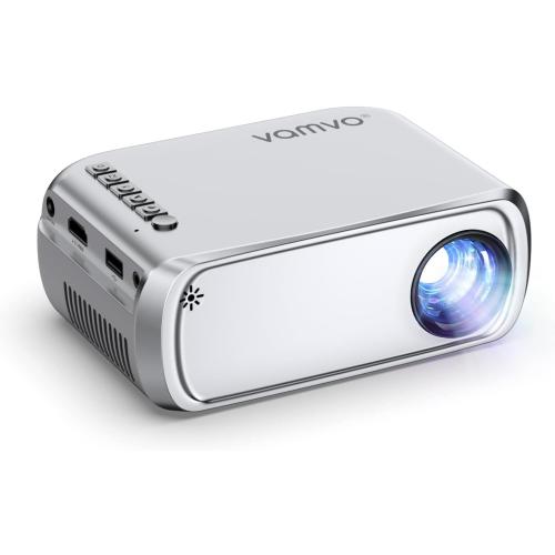 Vamvo Mini Projector with WiFi and Bluetooth 4K Support, Native 1080P Portable Outdoor Smart Projector, Mirror Screen with Android/iOS/PC Compatible with PC/PS5/Phone/TV Stick (Silver)