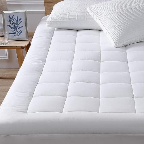 size: 60inX80in Mattress Pad Cover Top with Stretches to 18” Deep Pocket Fits Up to 8”-21” Cooling White  Bed Topper (Down Alternative, Size)
