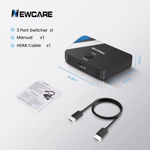 NEWCARE HDMI Switch 3 in 1 Out, 4K@60Hz HDMI Switcher with 2.6FT HDMI Cable